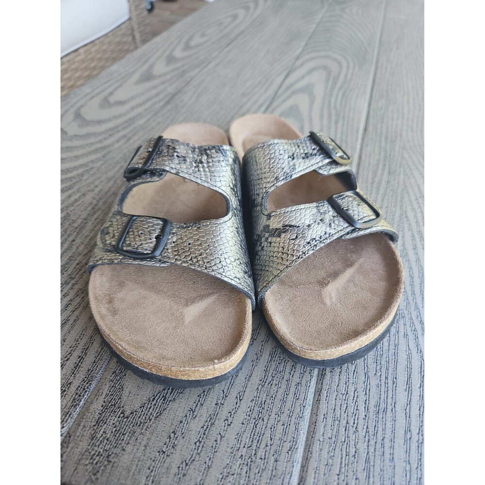 NORTHSIDE Mariani Cork Sandals Snakeskin 2 strap buckle Womens 7